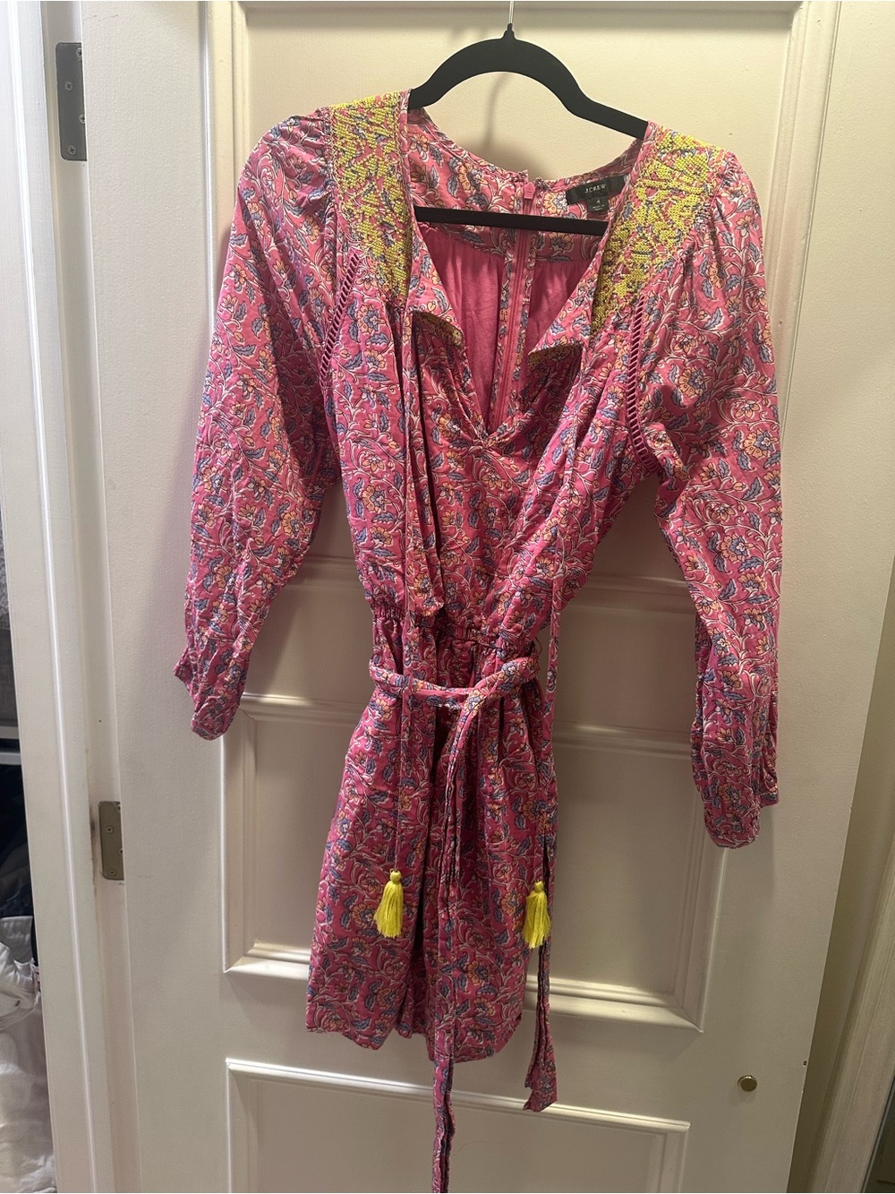 J. Crew Pink Paisley Romper with Yellow Trim